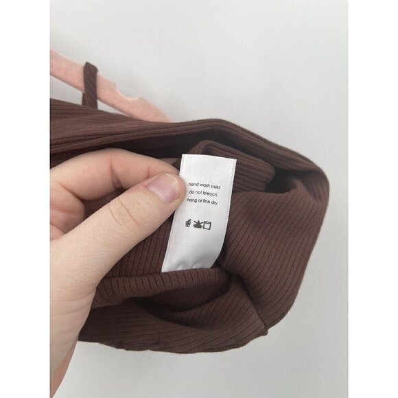 Naked Wardrobe Top Women Small Brown Ribbed Faux Bandage Wrap Cropped - Picture 4 of 7